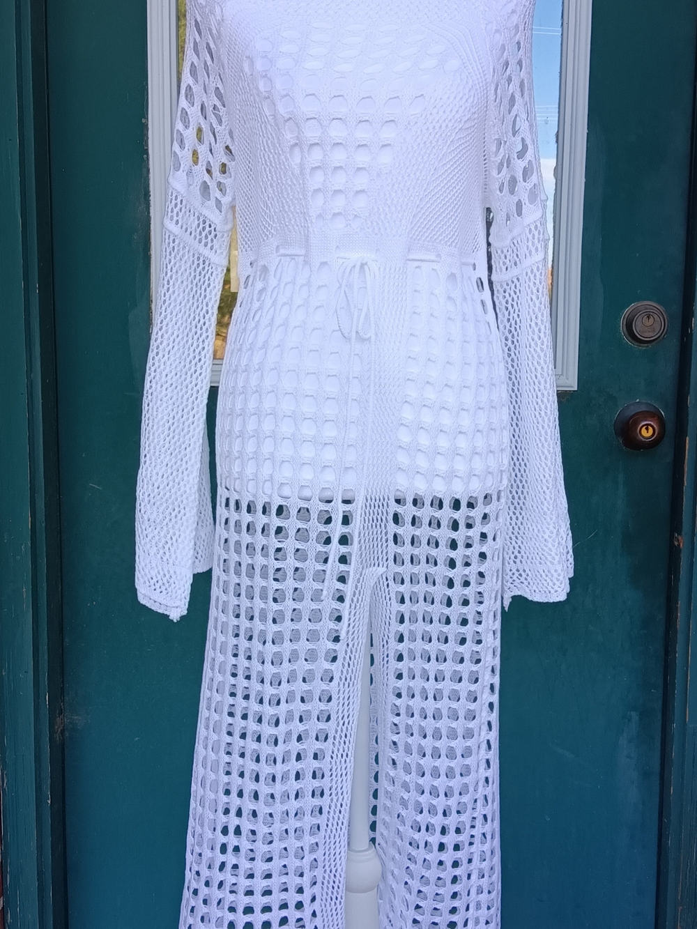 Amazon White Crochet Maxi Swim Cover-Up with Drawstring Waist